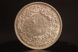 5 Franken 1874 B Sitzende Helvetia | 5 Fr. Silber | Ab. 1.-
